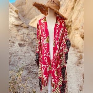 Festival/Beach/Poolside kimono in pink & olive Ikat print.